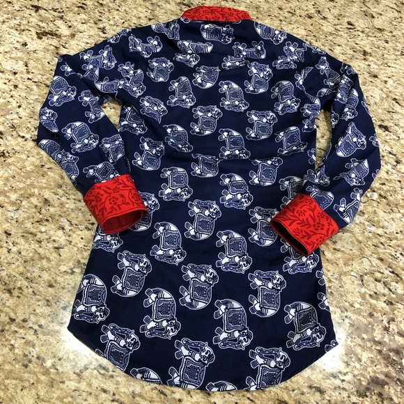 100% Silk Blue White Red Elephant Floral Detail Button Down Custom Dress Shirt - Picture 5 of 5